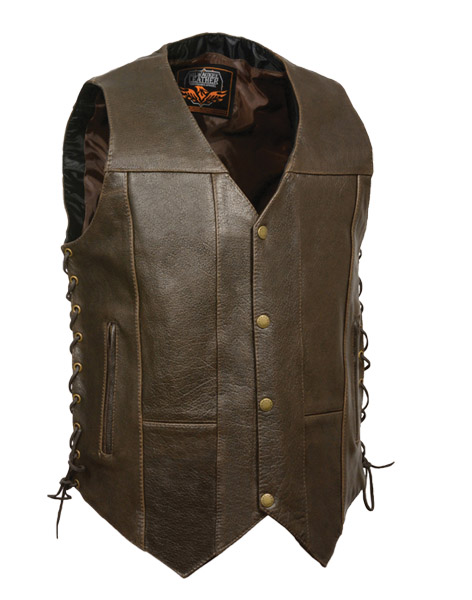 TN1050RT - MENS RETRO BROWN 10 POCKET SIDE LACE VEST