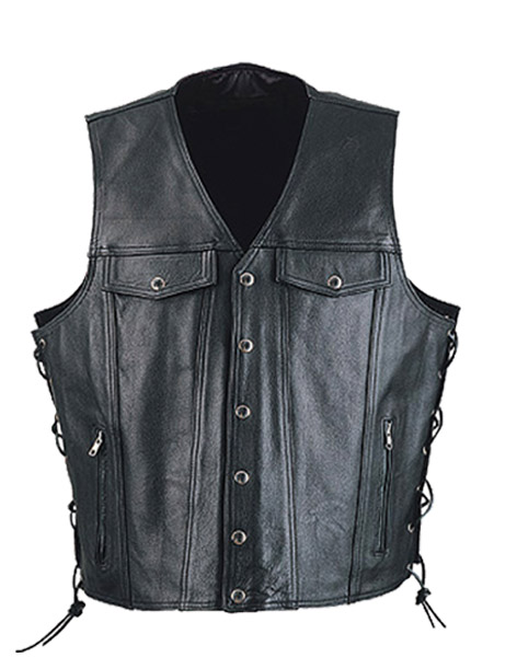 TN1051 - MENS SIDE LACE VEST DENIM STYLE POCKETS