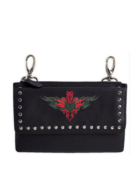 2272RED - Clip Bag with Embroidered Tribal Heart Design