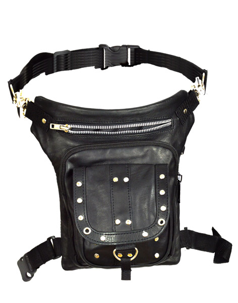 2215 - BLACK CARRY LEATHER THIGH BAG WITH WAIST BELT