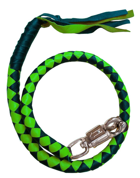 2300BGREEN - Black Green Biker Leather Get Back Whip