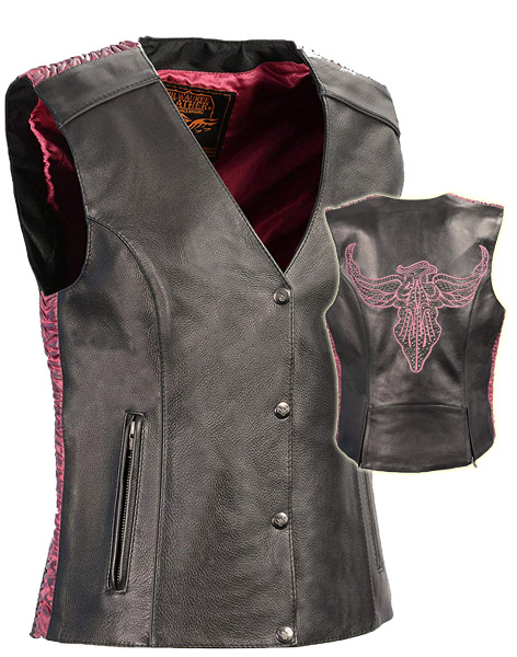 SH4570PNK - Women's Snap Front Vest Phoenix Studding & Embroider