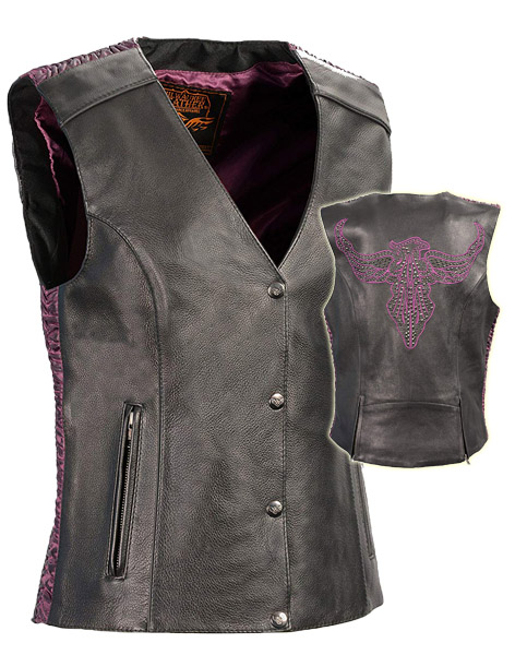 SH4570PUR - Women's Snap Front Vest Phoenix Studding & Embroider