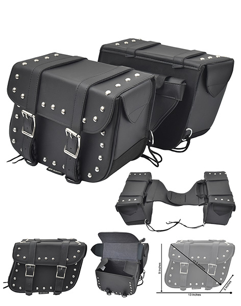 5012STD - ZIP-OFF PVC SLANTED THROW OVER STUDDED SADDLE BAG