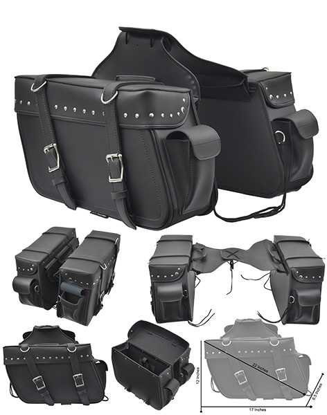 5014STD - LARGE ZIP-OFF PVC THROW OVER STUDDED SADDLE BAG