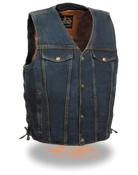 1086 - Men's Denim Style Pockets Vest Blue