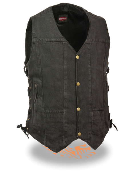 DM1990BLK - MEN’S 10 POCKET SIDE LACE DENIM VEST