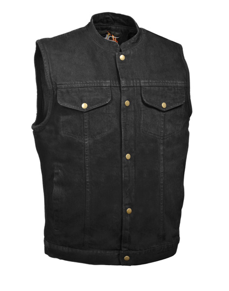 DM2238BLK - MEN’S SNAP FRONT DENIM CLUB STYLE VEST W/ GUN POCKET