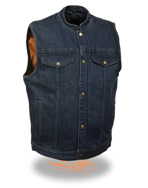 DM2238BLU - MEN’S SNAP FRONT DENIM CLUB STYLE VEST W/ GUN POCKET