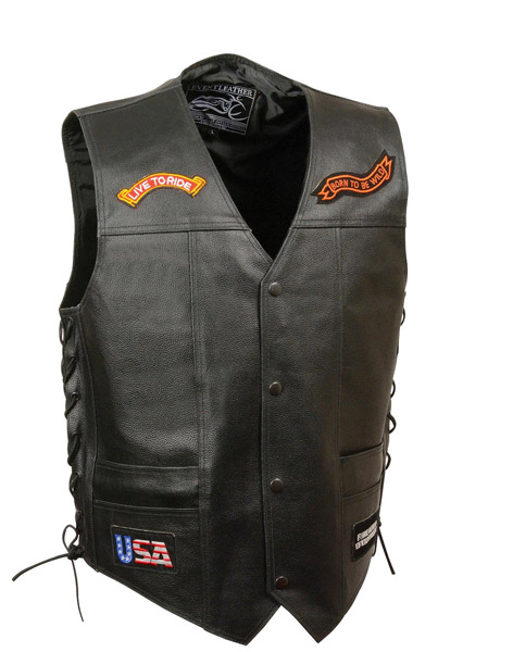 ELM3930 - Men's Side Lace Live to Ride Patch Vest