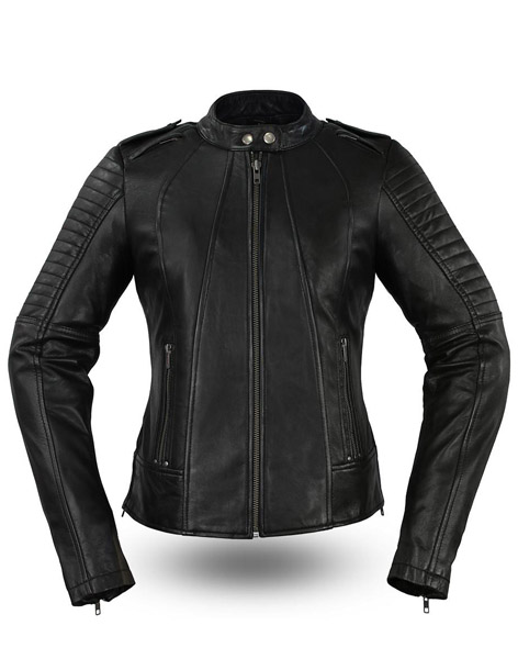 F104 - Women's Stand up Collar Biker Jacket