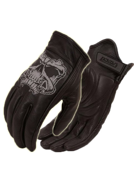 F137 - Mens Short Glove with Reflective Skull and Gel Palm