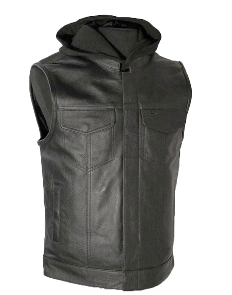 F687 - Men's Assassin Leather Vest Hoodie First Manufacturing