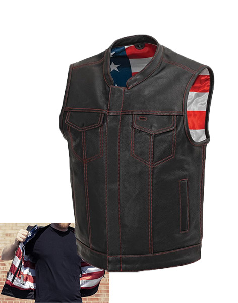 FIM684 - Born Free USA Flag Lining Motorcycle Leather Club Vest