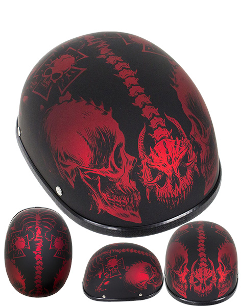 H501-D5 - MATTE BURGUNDY NOVELTY HELMET HORNED SKULL