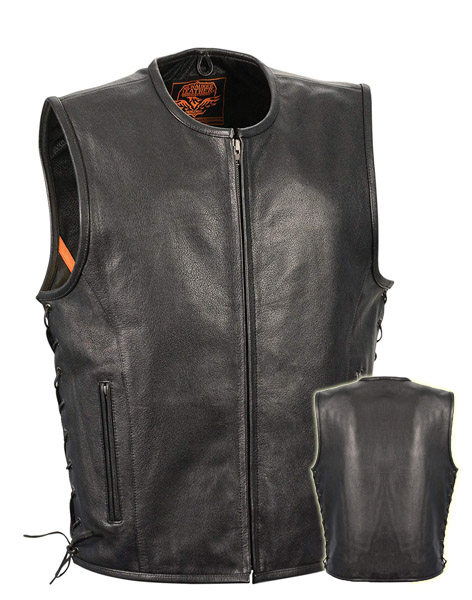 LKM3741 - Men’s Zipper Front Side Lace Seamless Leather Vest