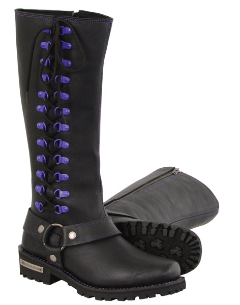 MBL9366 - Women’s 14″Inch Leather Harness Boot w/ Purple Accent