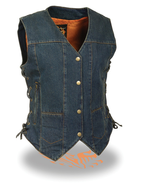 MDL4020 - WOMEN’S 6 POCKET SIDE LACE DENIM VEST W/ GUN POCKETS