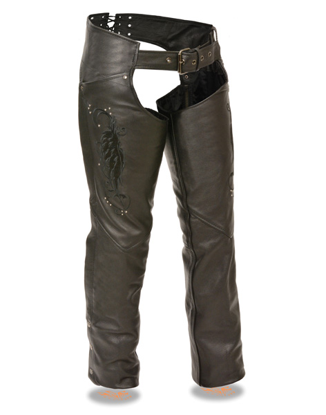 ML1179BLK - WOMEN’S CHAP W/ WING EMBROIDERY AND RIVET DETAILING