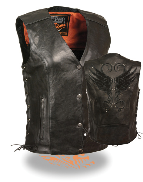 MLL4505BLK - WOMEN’S VEST W/ STUD & WINGS DETAILING