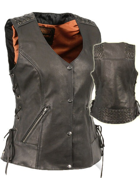 MLL4525 - LADIES LACE ACCENT LEATHER BIKER VEST