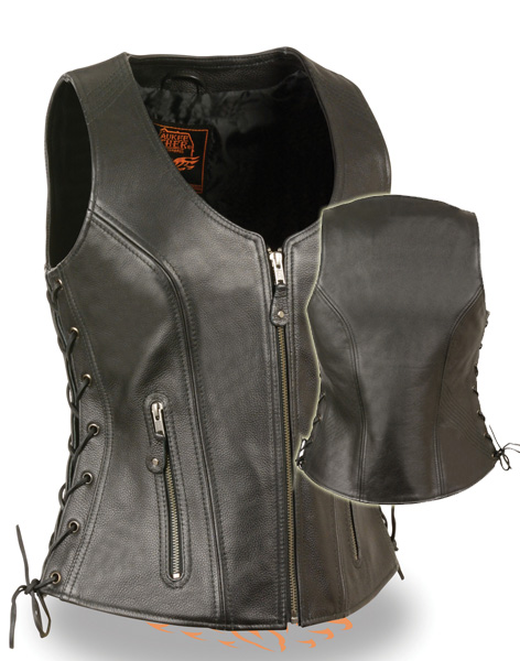 MLL4531 - LADIES OPEN NECK SIDE LACE ZIPPER FRONT VEST