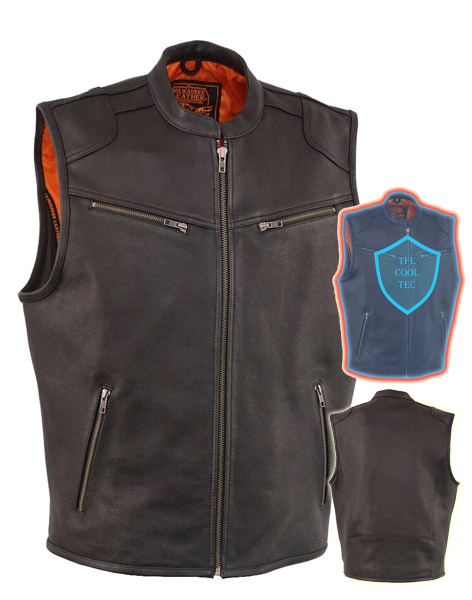 MLM3502 - Men's Cool Tec Black Leather Vest