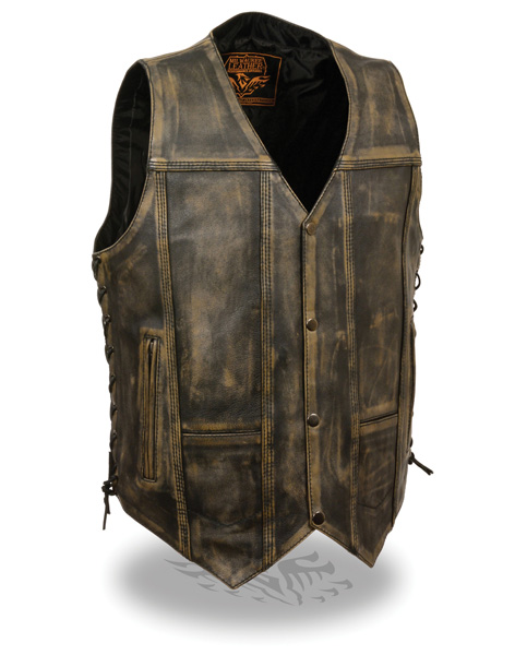 MLM3540 - MEN’S DISTRESSED BROWN 10 POCKET VEST