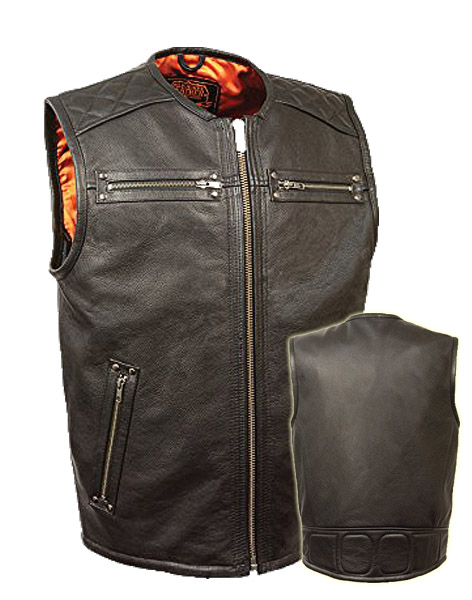 MLM3550 - Men's Zipper Front Long Length Leather Vest