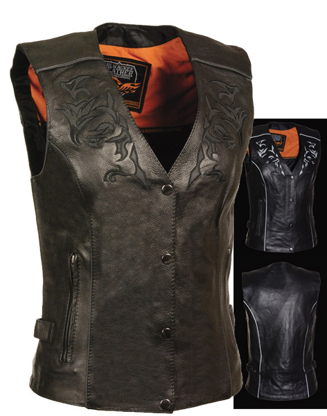 SH1296BLK - WOMEN’S VEST REFLECTIVE TRIBAL DESIGN & PIPING