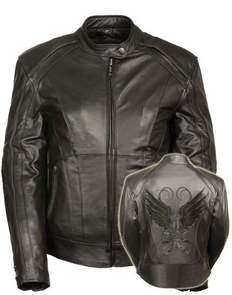 SH1952BLK - WOMEN’S JACKET W/ STUD & WINGS DETAILING