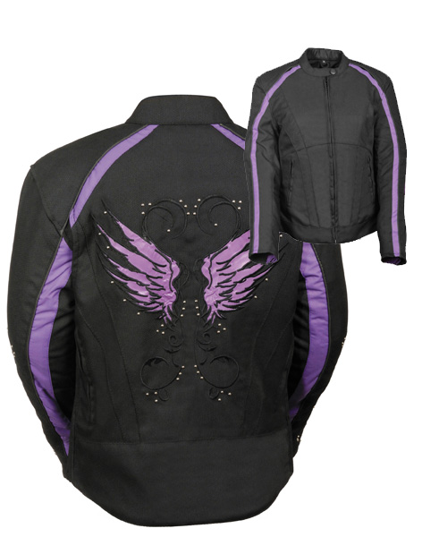 SH1954PUR - WOMEN’S TEXTILE JACKET W/ STUD & WINGS DETAILING