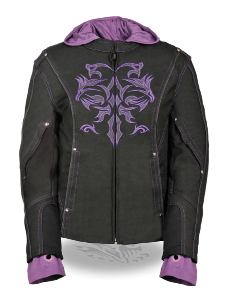 SH1967purp - WOMEN’S 3/4 TEXTILE JACKET W/ REFLECTIVE TRIBAL DET