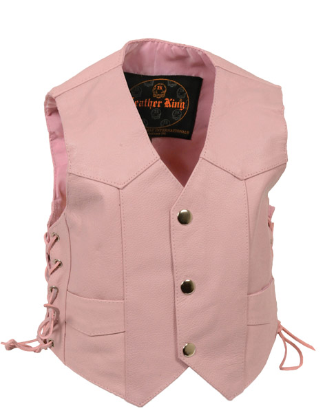 1527PNK - Kids Pink Basic Side Lace Three Snap Vest