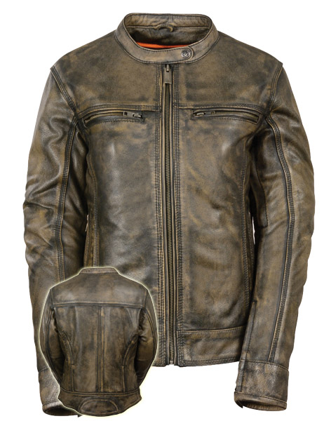 SH2550 - WOMEN’S TRIPLE STITCH DISTRESSED BROWN SCOOTER JACKET V