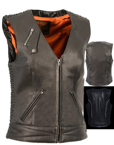 SH4571BLK - Women's Lightweight Snap Front Vest Crinkle Detail