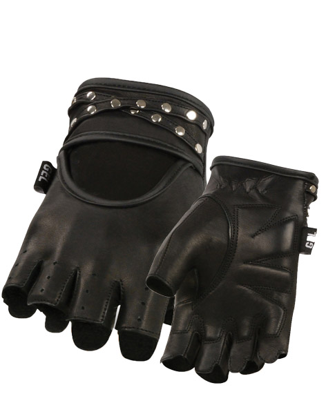 SH461 - Ladies Leather Fingerless Glove Gel Pam & Studs