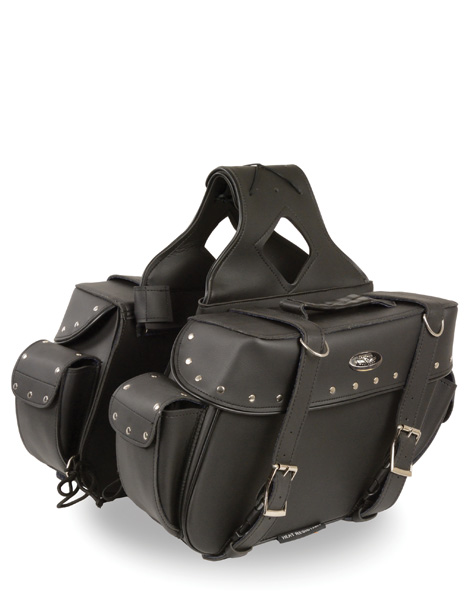 SH57402 - MEDIUM ZIP-OFF PVC THROW OVER RIVETED SADDLE BAG