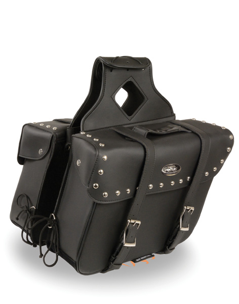 SH579 - LARGE ZIP-OFF PVC SLANTED THROW OVER STUDDED SADDLE BAG