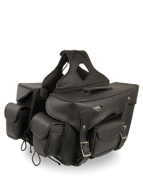 SH666 - ZIP-OFF DOUBLE FRONT POCKET PVC THROW OVER SADDLE BAG W/