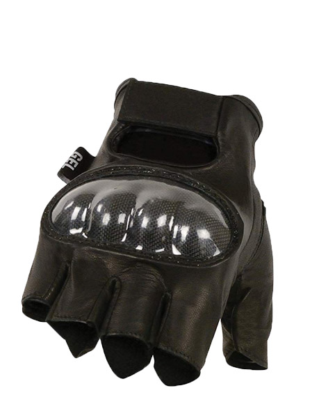 SH7555 - Men's Leather Fingerless Gloves Hard Carbon Protection