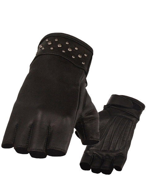 SH7761BLK - Ladies Fingerless Leather Glove Gel Pam & Rivet