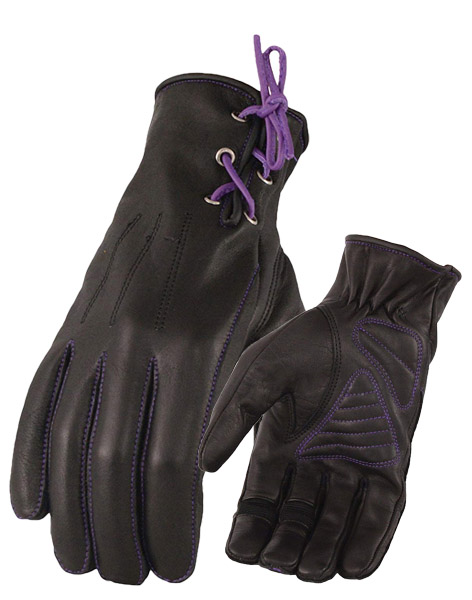 SH7771 - Ladies Leather Riding Gloves Gel Pam & Purple Lacing