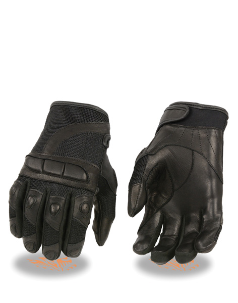 SH802BLK - LADIES MESH/LEATHER COMBO RACING GLOVE W/ PADDED KNUC