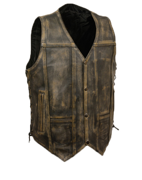 TN1055 - MENS DISTRESS BROWN 10 POCKET SIDE LACE VEST