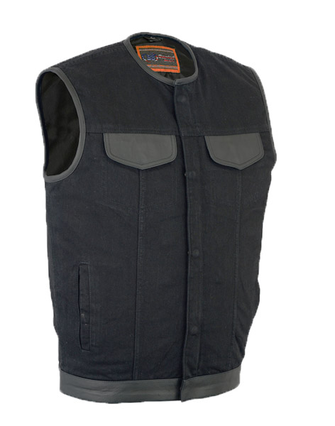 TNDS991 - Men's Denim & Leather Single Panel Gun Pocket Vest