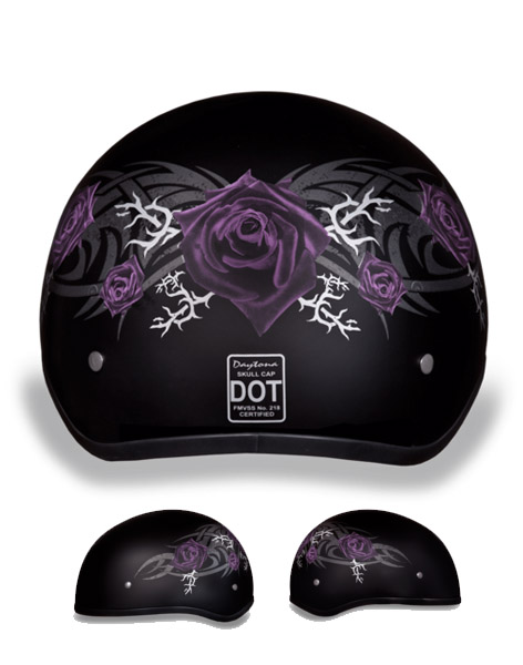 D.O.T. DAYTONA SKULL CAP- WITH PURPLE ROSE