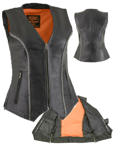 SH4502 - Ladies Leather V Neck Zippered Vest